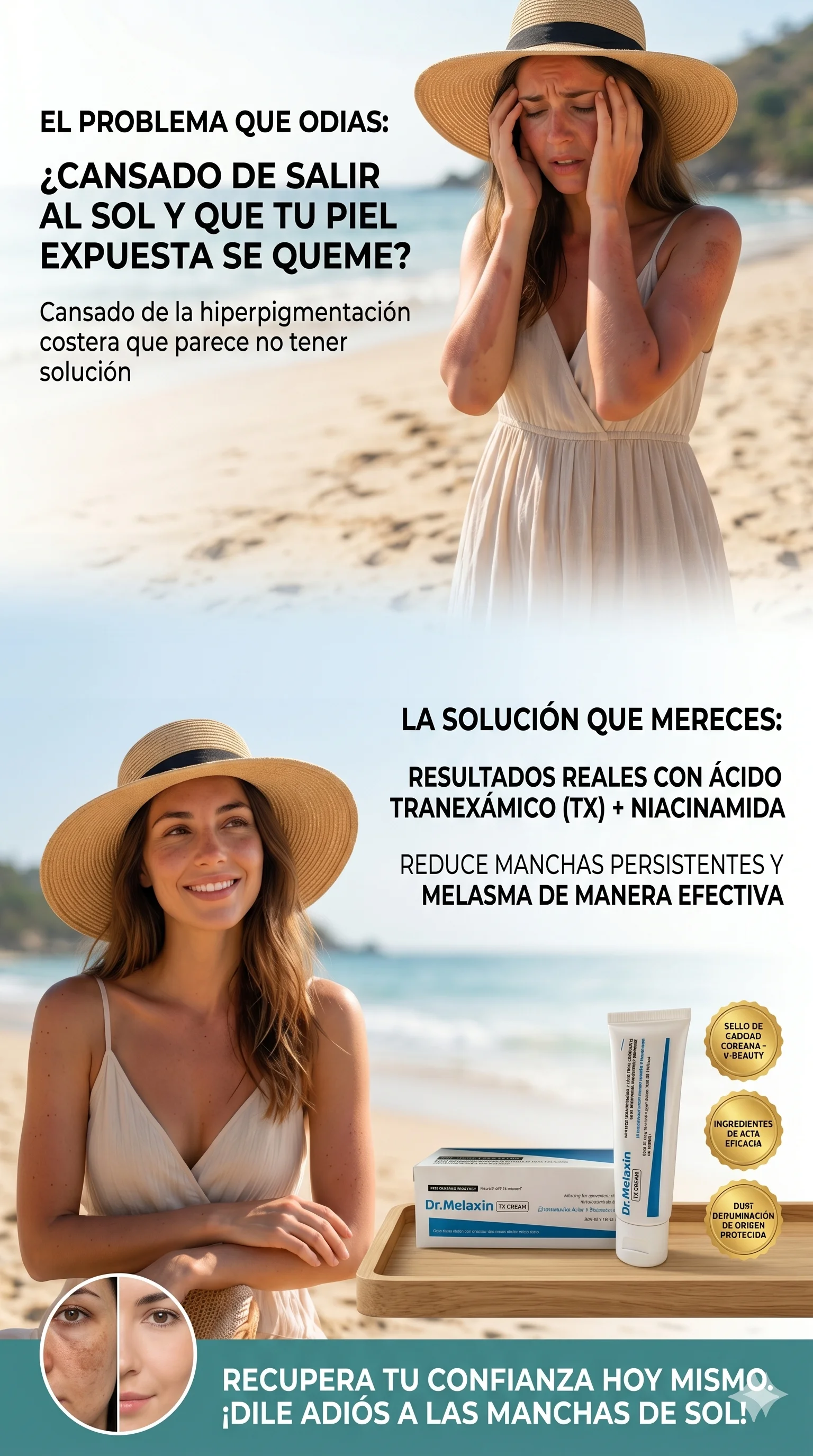 Mujer mirándose al espejo con manchas en el rostro